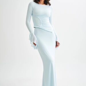 BNWT Meshki Stevie Bell Sleeve Slinky Top in Sky Blue Size XS